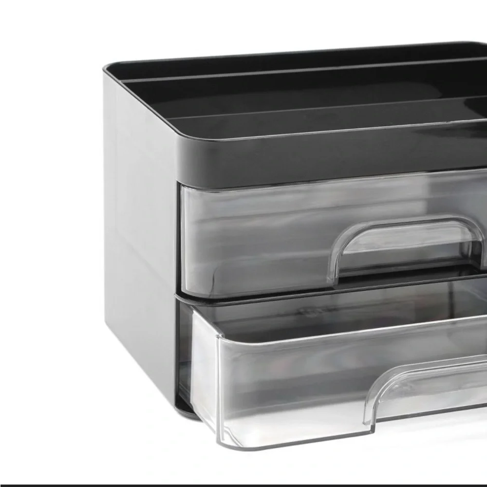 Sleek Black Two-Drawer Makeup Organizer 2 pack